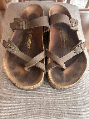 Birkenstock Brown Double-Strap Leather Sandals